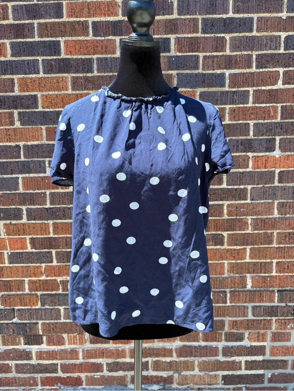 Boden Navy Blue Polka Dot Short Sleeve Blouse